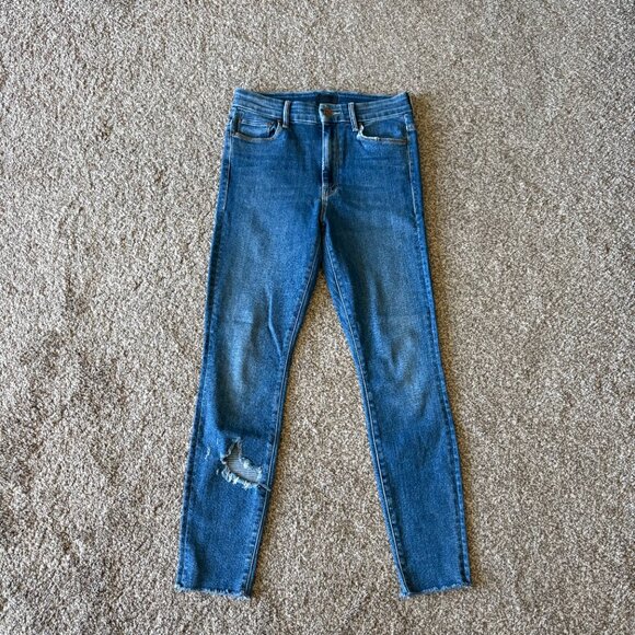 MOTHER Denim High Waisted Ankle Fray Jeans Distressed Size 27 - Picture 2 of 6